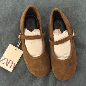 Zara Tan Suede Mary Jane Shoes